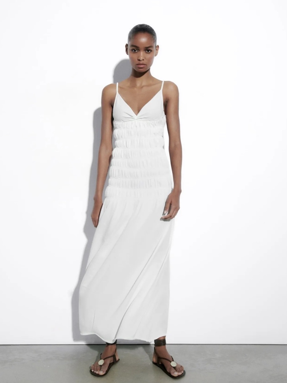 Zara White Maxi Dress with Spaghetti Straps